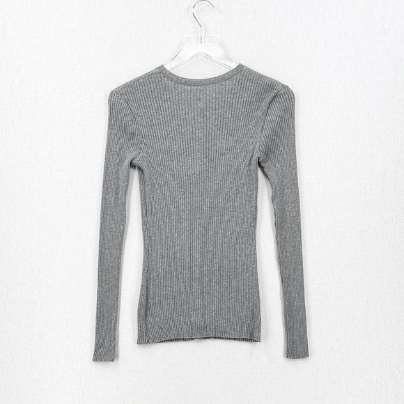 ENZA COSTA Cashmere Poorboy Rib Cardigan Women Medium Gray Long Sleeve Crew Top - Picture 3 of 13